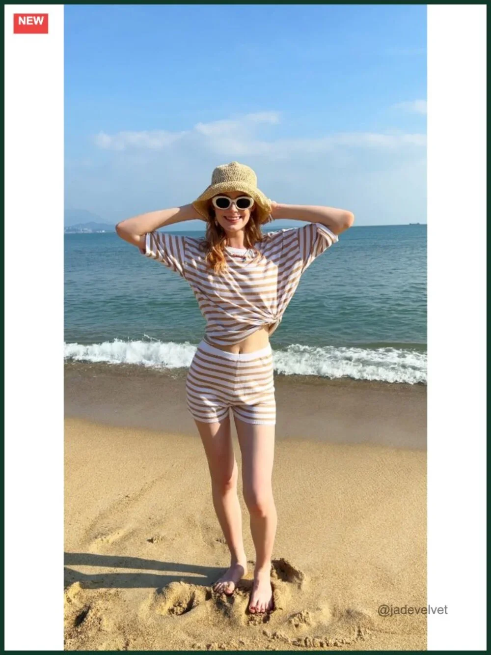 Striped 2 Piece Matching Sweater Set Short Sleeve Top & Lounge Shorts S-2XL